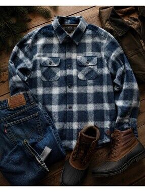 Weatherproof Sherpa Flannel Shirt Jacket Blue Plaid Shacket
